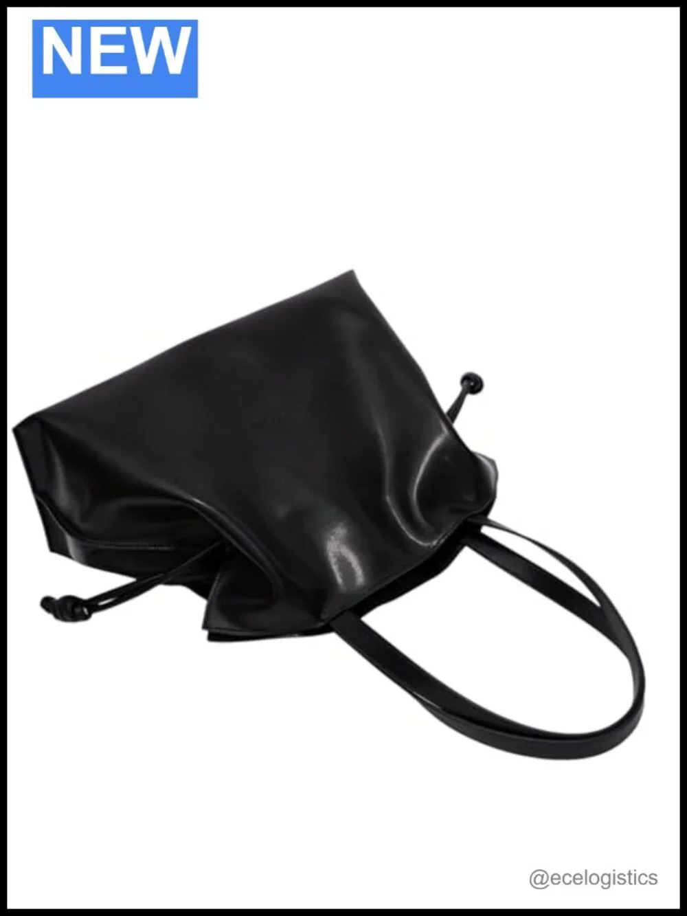 Genuine Leather Drawstring Tote Shoulder Bag with Magnetic Snap